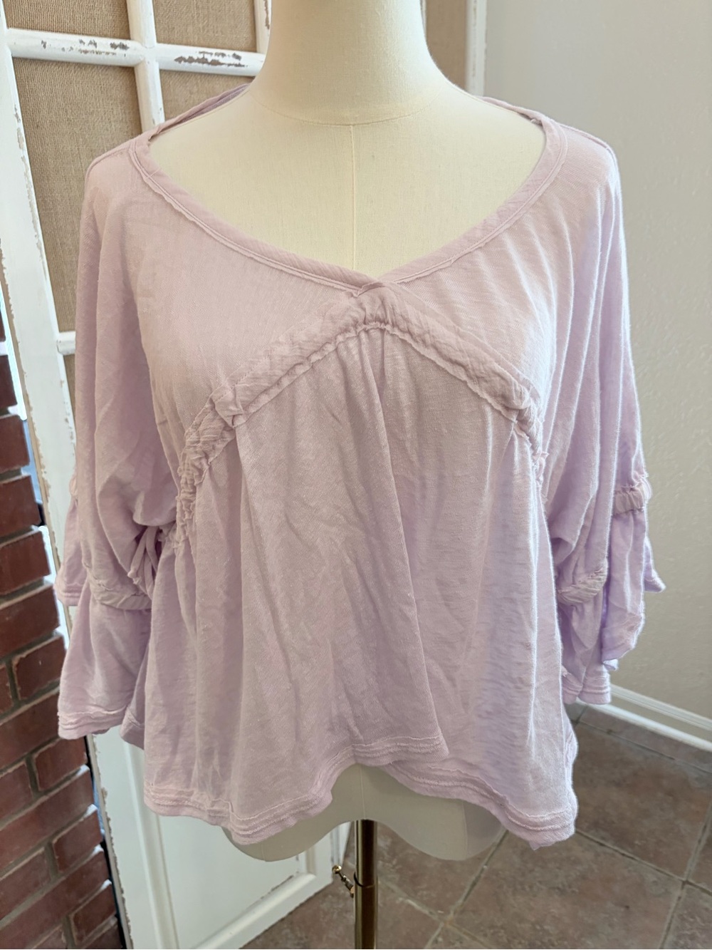 Free People Sand Storm Flounce Top Linen Blend M Lilac Purple Boho